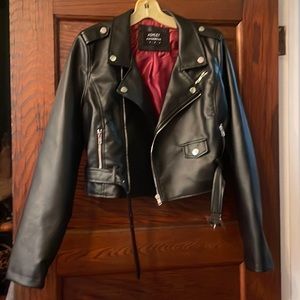 Faux vegan leather moto motorcycle jacket black M